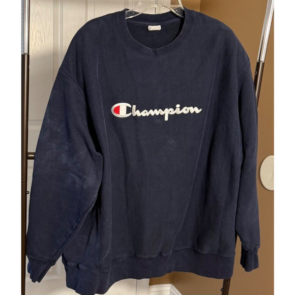 Vintage Champion Reverse Weave Sweatshirt Navy Embroidered Heavy 3XL - Picture 1 of 4